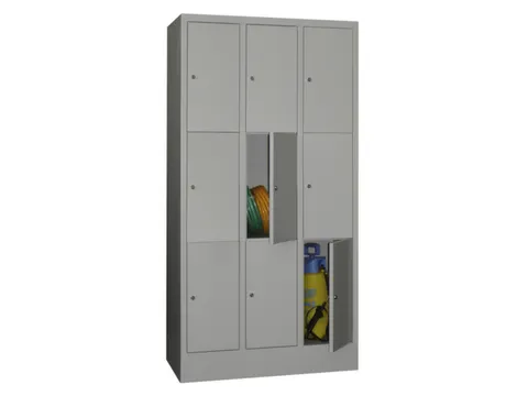 lockerkast,HxBxD 1850x900x500mm,3x3vakken,RAL7035,front RAL3000