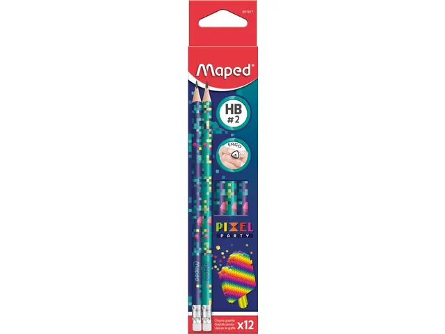 Crayon graphite Maped Pixel Party embout gomme set 12 pièces assorti