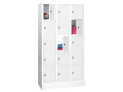 lockerkast,HxBxD 1850x900x500mm,3x5vakken,RAL7035,front RAL5010
