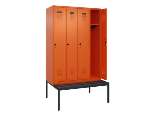 locker met bank,HxBxD 2120x1200x815mm,4vak,vak B 300mm,draaigrendel