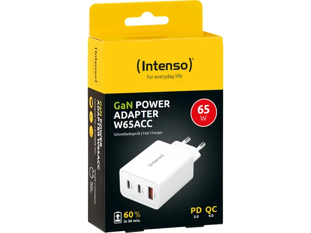 Intenso GaN Power adapter 65 W 2x USB-C 1x USB-A Wit