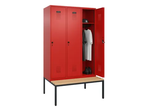 locker met bank,HxBxD 2120x1200x815mm,3vak,vak B 400mm,draaigrendel