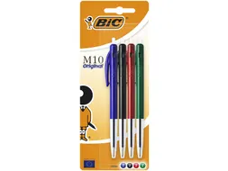 Balpen Bic M10 medium assorti blister à 4 stuks
