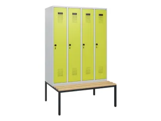 locker met bank,HxBxD 1950x1200x815mm,4vak,vak B 300mm,draaigrendel - 2