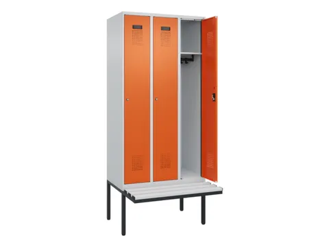 locker met bank,HxBxD 2120x900x815mm,3vak,vak B 300mm,cilinderslot