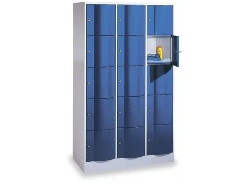 lockerkast,HxBxD 1950x1150x540mm,3x5vakken,romp RAL7035,front RAL5010