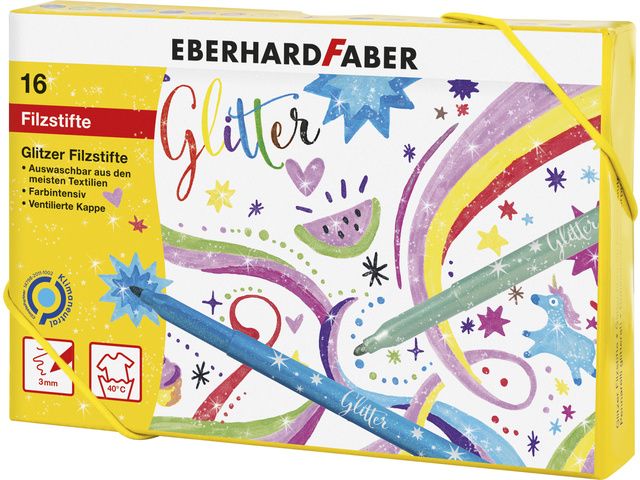 Viltstiften Eberhard Faber glitter assorti doos á 16 kleuren | ViltstiftenShop.nl