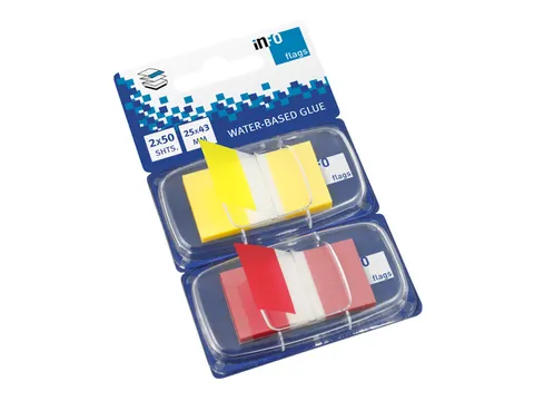 Info flags 2x 25x43mm assorti geel, rood blister à 2x50 stuks