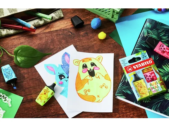 Markeerstift STABILO BOSS Animal Vibes mini assorti blister à 3 stuks