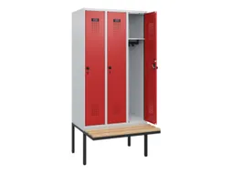 locker met bank,HxBxD 1950x900x815mm,3vak,vak B 300mm,draaigrendel