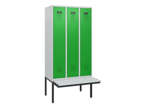 locker met bank,HxBxD 1950x900x815mm,3vak,vak B 300mm,cilinderslot