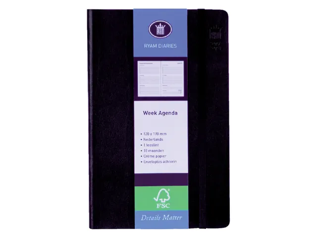 Schoolagenda 2026-2027 18mnd Ryam Studie 7dagen/2pagina's zwart