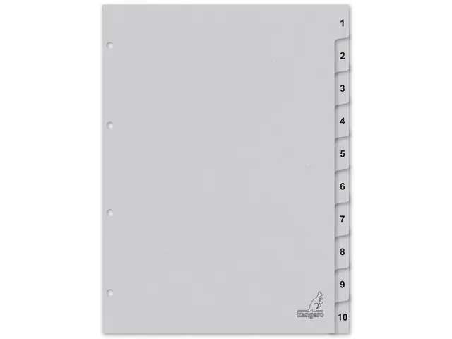 Tabblad ECO Kangaro A4 cijfers 180 grams grijs karton 4-gaats 10-delig