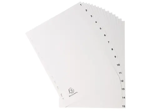 Bedrukte tabbladen numeriek wit PP 15-delig 1-15 A4 11-gaats