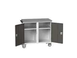 montagetafel HxBxD 980x1050x600mm linoleumblad 2 kasten front RAL7035