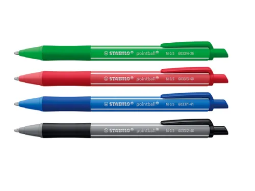 Balpen STABILO pointball colorful medium assorti blister à 4 stuks