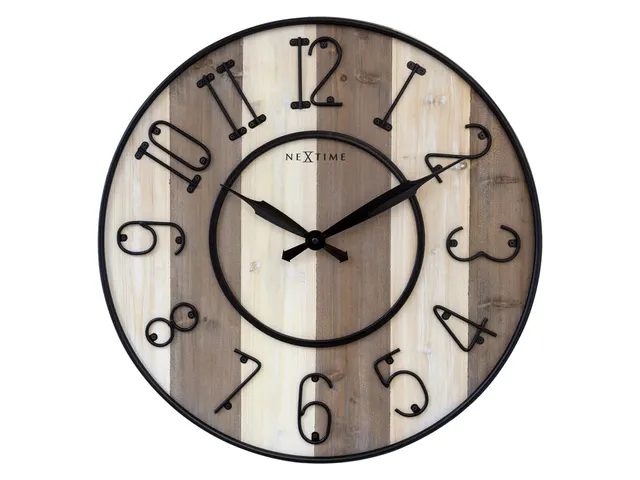 Grote wandklok - 50cm - Stil - Hout - Zwart Metaal - "Oxford" -NeXtime