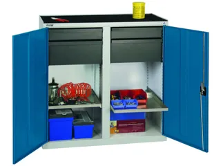 Gereedschapskast 1000x1000x500mm 2legborden 4laden Ral7035 Ral5010 - 2