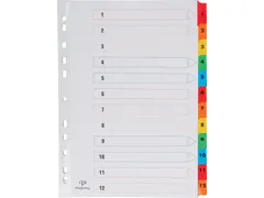 Tabblad karton A4 Assorti 12-delig 1-12 11-gaats