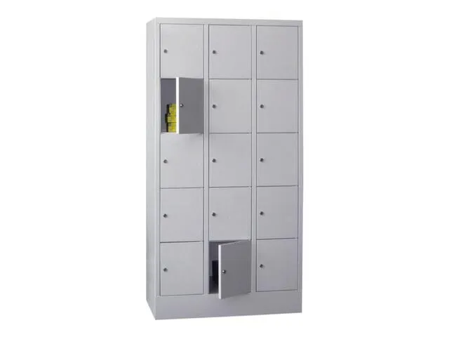 lockerkast,HxBxD 1850x900x500mm,3x5vakken,RAL7035,front RAL7035