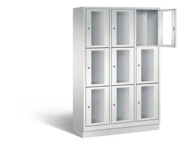 Lockerkast 1800x1200x500mm 3x3 vakken Cilinderslot, Sokkel, RAL7035