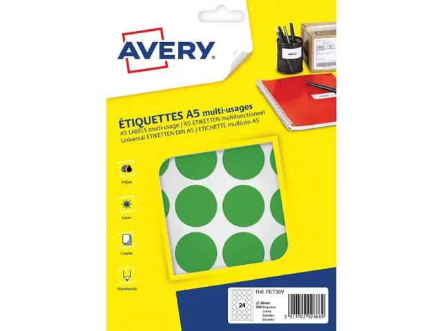 Avery PET30V ronde markeringsetiketten diameter 30mm groen
