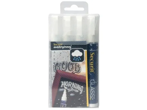 Securit Waterproof Krijtmarker Medium Wit, Etui Met 4 Stuks