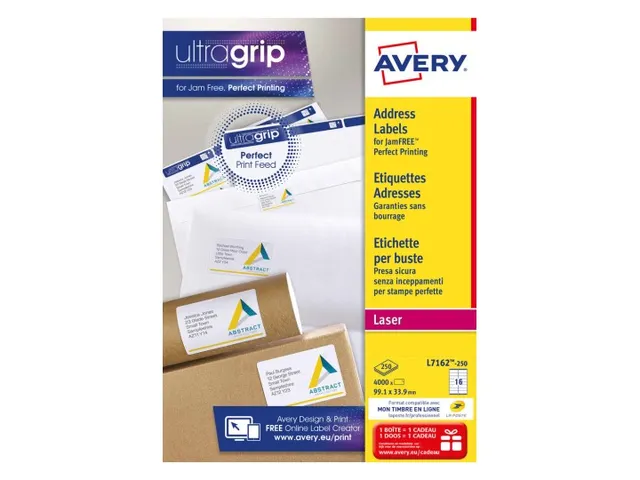 Adresetiket Avery QuickPeel L7162-250 99.1x33.9mm Wit 4000 Stuks