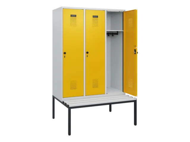 locker met bank,HxBxD 1950x1200x815mm,3vak,vak B 400mm,draaigrendel