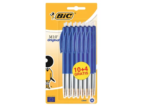 Balpen Bic M10 medium blauw blister à 10+4 gratis