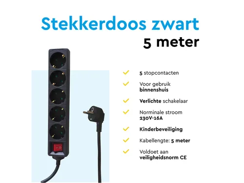 Stekkerdoos BRASQ 5 voudig 5 meter zwart