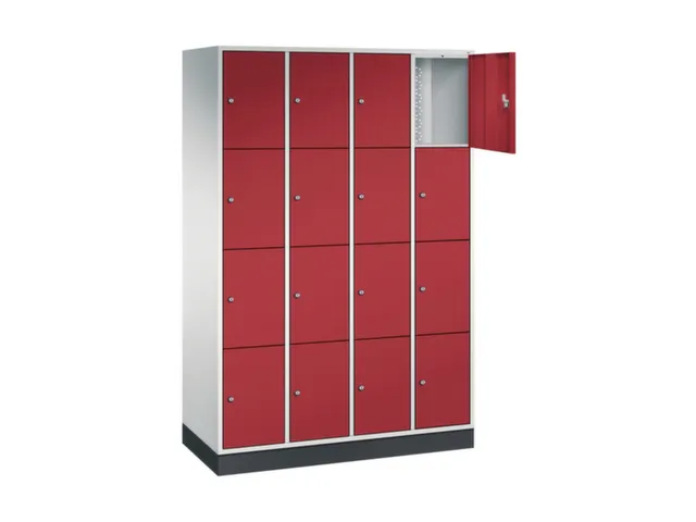 lockerkast,RAL 7035/RAL 3003,HxBxD 1950x1220x500mm,4x4vakken,cil.-slot