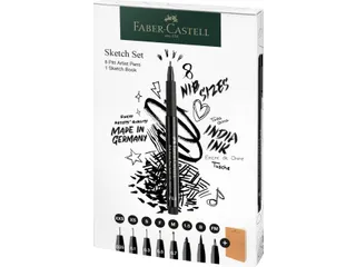 Tekenset Faber-Castell 8x pitt artist pen zwart incl. schetsboek 140gr - 1