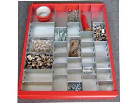 Inzetbakjes Diepteverdelers H 58mm Laden B 500mm 30 Vakken Verzinkt