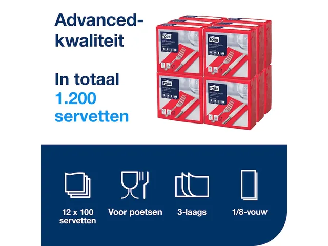 Tork 477620 Soft Dinnerservet Advanced Rood 39x39cm 1/8 vouw