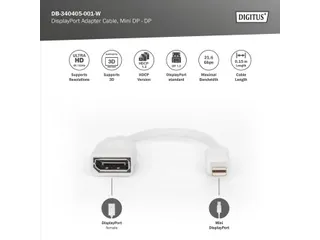 DisplayPort-adapterkabel type mini DP DP Male/Female 0,15m UHD 4K Wit - 2