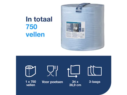 Poetspapier Tork 130080 W1 Heavy-Duty Premium 3-laags 750 vel blauw