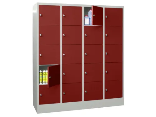 lockerkast,HxBxD 1850x1600x500mm,4x5vakken,RAL7035,front RAL3000