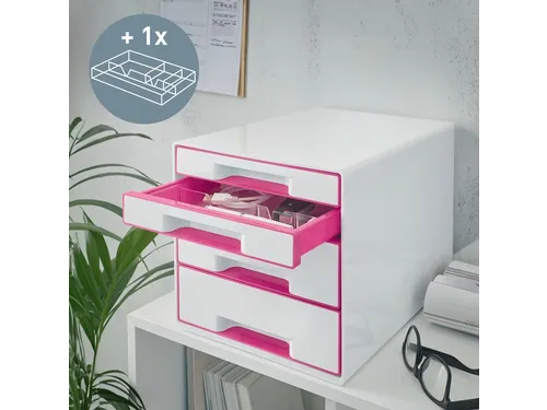 Ladenblok Leitz WOW Cube 4 laden wit/roze