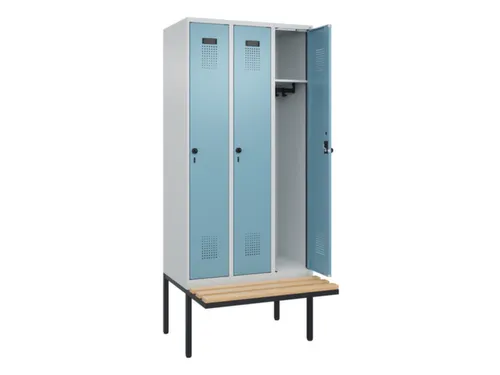 locker met bank,HxBxD 2120x900x815mm,3vak,vak B 300mm,draaigrendel