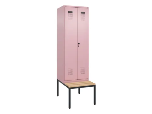 PBM-locker met bank,HxBxD 2120x600x815mm,2vak,vak B 300mm,draaigrendel