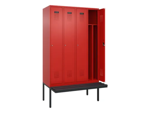 locker met bank,voor scheiding van kleding,HxBxD 2120x1200x815mm,4vak