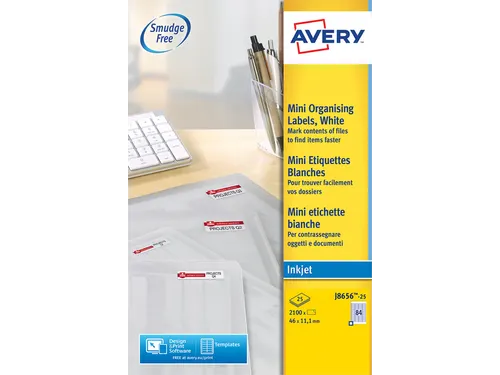Etiket Avery J8656-25 46x11.1mm Inkjet wit 2100 stuks