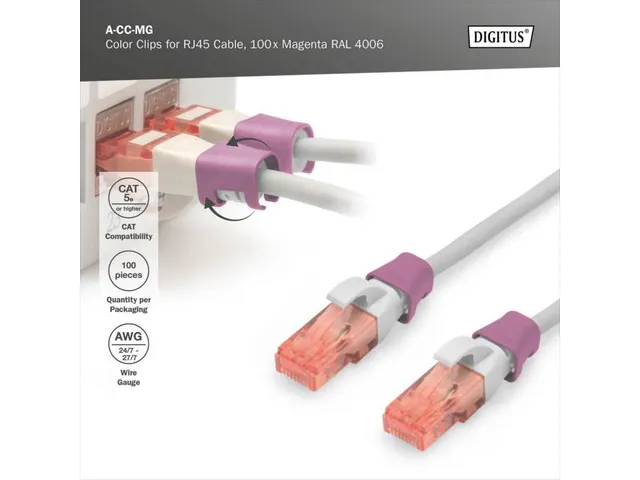 Kleurclips Voor Patchkabels RJ45-stekkers Magenta 100 Stuks
