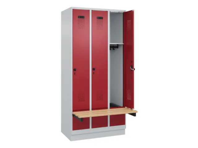 locker met bank,HxBxD 1950x900x815mm,3vak,vak B 300mm,draaigrendel