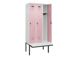 locker met bank,HxBxD 2120x900x815mm,3vak,vak B 300mm,draaigrendel - 1