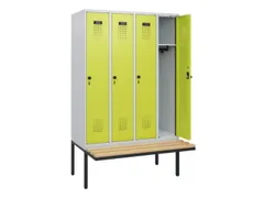 locker met bank,HxBxD 1950x1200x815mm,4vak,vak B 300mm,draaigrendel