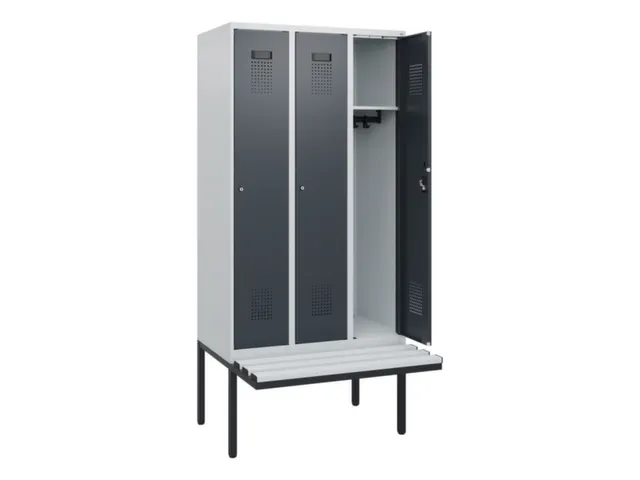 locker met bank,HxBxD 1950x900x815mm,3vak,vak B 300mm,cilinderslot