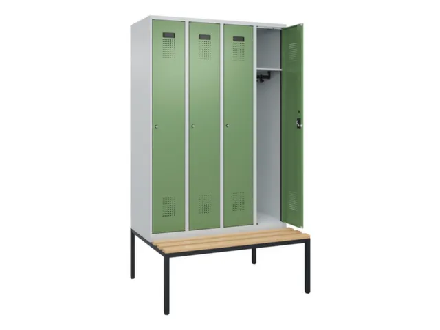 locker met bank,HxBxD 2120x1200x815mm,4vak,vak B 300mm,cilinderslot