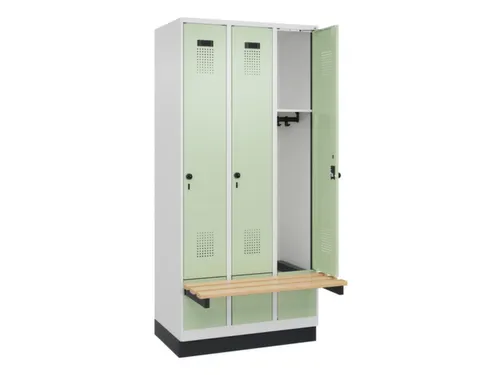 locker met bank,HxBxD 1950x900x815mm,3vak,vak B 300mm,draaigrendel